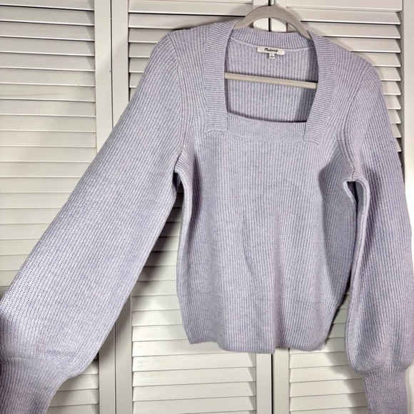 Madewell Melwood Square Neck Wool Blend Sweater in Coziest Yarn Lilac Small - Picture 4 of 10